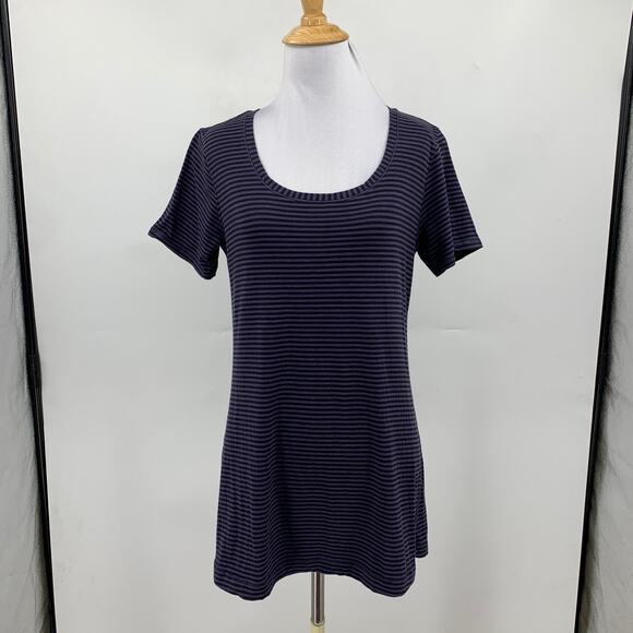 Lululemon Shirt Womens 6/8 Purple Black Every Yogi Scoop Neck Striped Active Tee - Picture 2 of 9